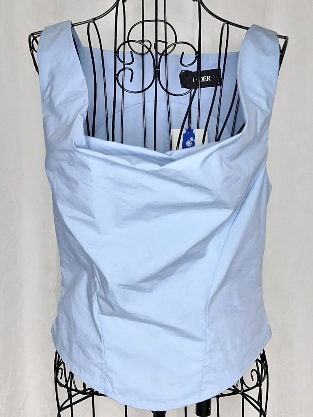 CIDER Light Blue Cowl Neck Strappy Corset Blouse